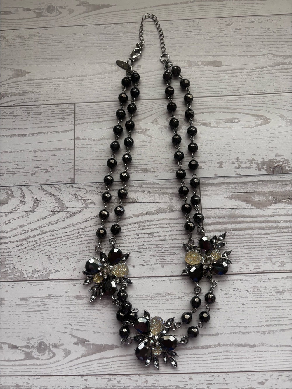5 for $25! Women's Black Crystal Floral Statement Necklace